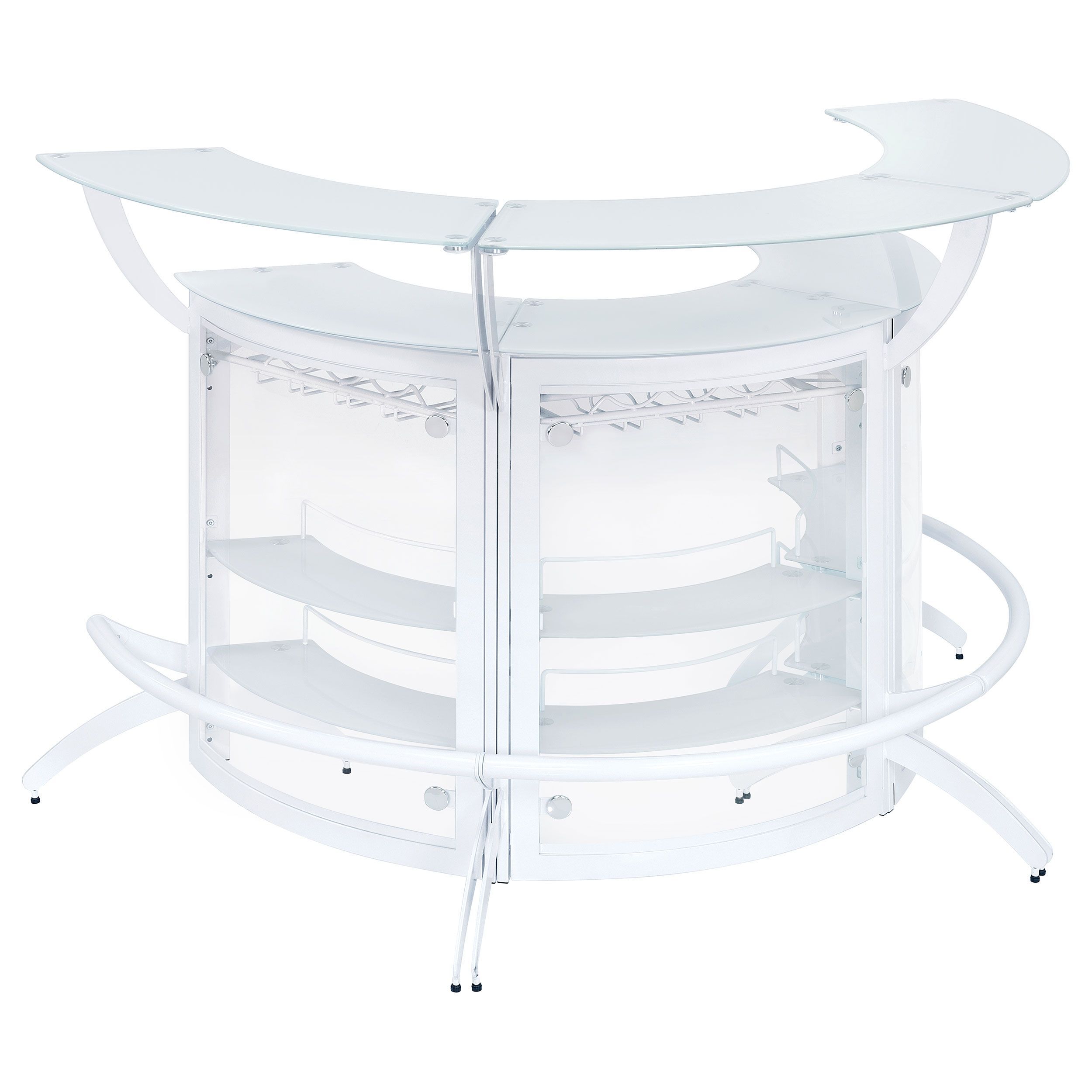 Coaster Dallas 3 Piece 2-Shelf Modern Metal Curved Home Bar in White/Clear